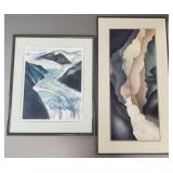 2 signed artworks: Bowen painted silk?- rocky