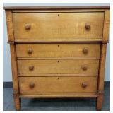 Lg antique tiger maple 4-drawer chest 47 1/2"H