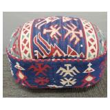 Kelim flat weave upholstered footstool- 12"H