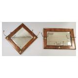 2 antique oak beveled mirrors w/ hooks- 17 1/2" x