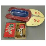 2 vintage boat items: toy motor in box & metal