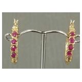 14K gold & ruby hoop earrings- 3.5g- 1"