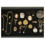 Gp Victorian, etc. jewelry incl carved cameos,