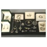 18 pcs Irish sterling silver jewelry, pins, etc