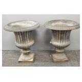 2 vintage cast iron urns 14"H
