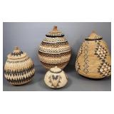 4 assorted African, etc hand woven baskets w/