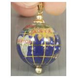 14K gold & inlaid stone globe charm- 8.1g; 1 1/4"