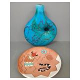 2 items: Virglass art glass vase 12 1/2"H &