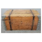 Antique signed wood immigrant trunk- Eau