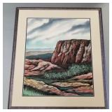 Bowen (Dorothy) signed batik on silk "Desert
