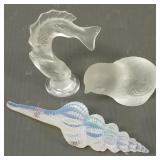 3 pcs art glass: 3 1/4" Lalique leaping fish,