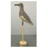 Antique "tinnie" painted shorebird decoy w/ stand-