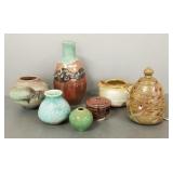 7 pieces studio pottery incl some signed-