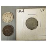 2- U.S. 3 cent pcs- 1868 -1881