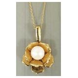 14K gold floral pendant necklaces s/w pearl-