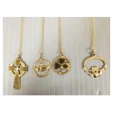Four- .375 gold Irish pendants on .375 gold chains