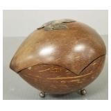 WWII era USMC Guam cocoanut box w/ silver trim-