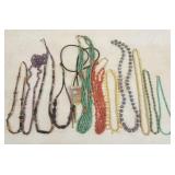 Group beaded necklaces, etc incl coral, amethyst,
