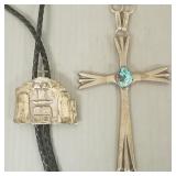 2 pcs Southwest silver jewelry: 925 artisan bolo,