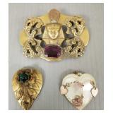 3 pcs antique brooches, etc.- 2 1/4" x 3" largest