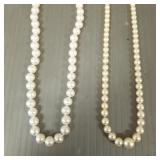 2 pearl necklaces w/ 14K white/ yellow gold clasps