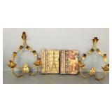 2 gilt metal candle sconces & 2 Kurtz Designs cast