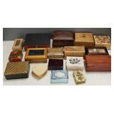 collection of 17 asst jewelry etc boxes incl wood,