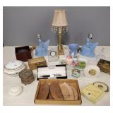 Group dresser top items incl Waterford & Lenox