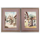 2 framed signed watercolor paintings incl Figueroa