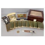 Gp incl humidor, leather books, Lincoln medallion,