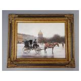 Oil on canvas in ornate frame- horse & buggy-