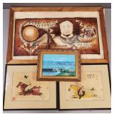 4 framed Asian paintings incl 2 w/ horses-