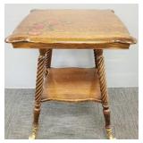 Antique oak lamp table w/ figural claw & ball feet
