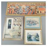 4 framed artworks: Guinsberg signed painting-