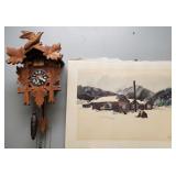 Sm carved cuckoo clock & a signed Riebe cabin