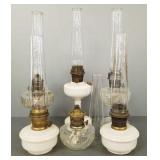 6 Aladdin lamps w/ chimneys incl caboose, etc
