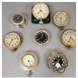 8 auto type, etc. clocks incl Waltham- 2 3/4"D