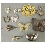11 vintage etc sterling silver pins 2.5" x 2.5"-