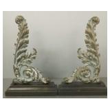 2 large brass scrollwork decorations w/ verdigris