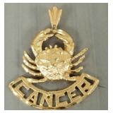14K gold zodiac sign pendant- Cancer- 1.9g; 1"