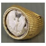 REPLICA gold coin in sterling silver ring mount