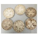 6 silver asst. Asian coins