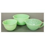 3 vintage jadeite bowls - largest 4 5/8" H 9 3/4"W