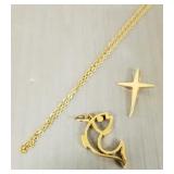 3 pcs 14k gold jewelry: 2 tested 14k pendants &