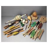 Collection of wooden bobbers, drop lines, etc.