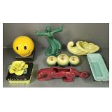 Gp vint pottery incl Happy Face vase, leopard