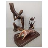 3 sculptures: bronze bull on wood base Michaelov?