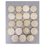19- 40% silver Kennedy half dollars