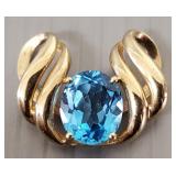 10k gold & blue topaz slide pendant- 5.8g, 1"L