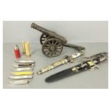 Gp incl knives & replica iron cannon- 17" longest